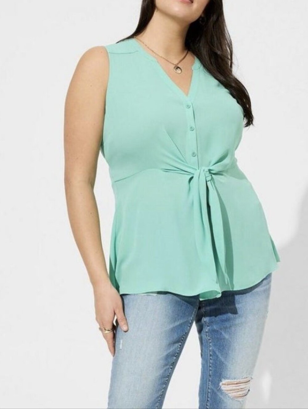 Torrid Georgette Peplum Chiffon Tie-front sleeveless Teal blouse